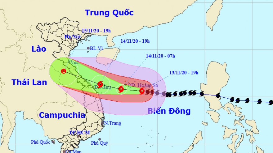 Bão số 13 mạnh lên cấp 13, giật cấp 16, di chuyển theo hướng Tây Tây Bắc